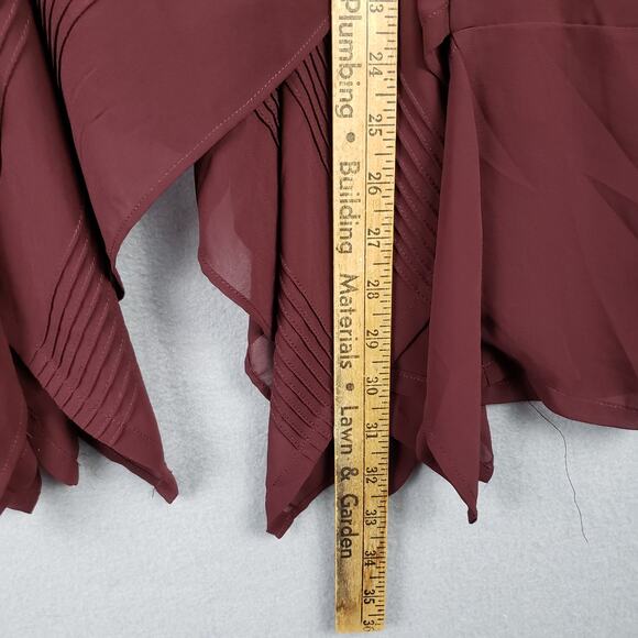 Lagenlook Asymmetrical Sheer Tunic Top Maroon Boho Flowy Romantic Women's XS - Picture 7 of 8